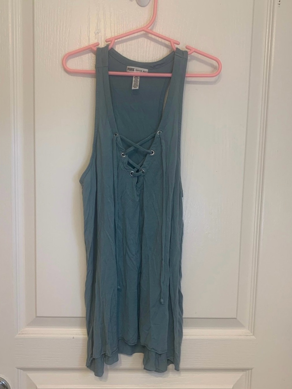 PINK Victoria's Secret Teal Lace-Up Tank Top